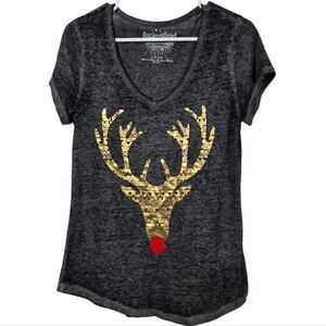 Rocker Tee Rudolph Red Nose Reindeer Sheer Burnout Holiday Tee Christmas Shirt